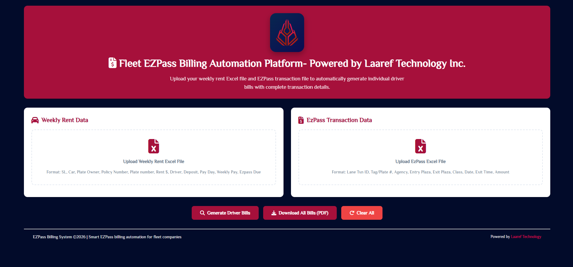 EZPass Bill Generation Automation System Dashboard