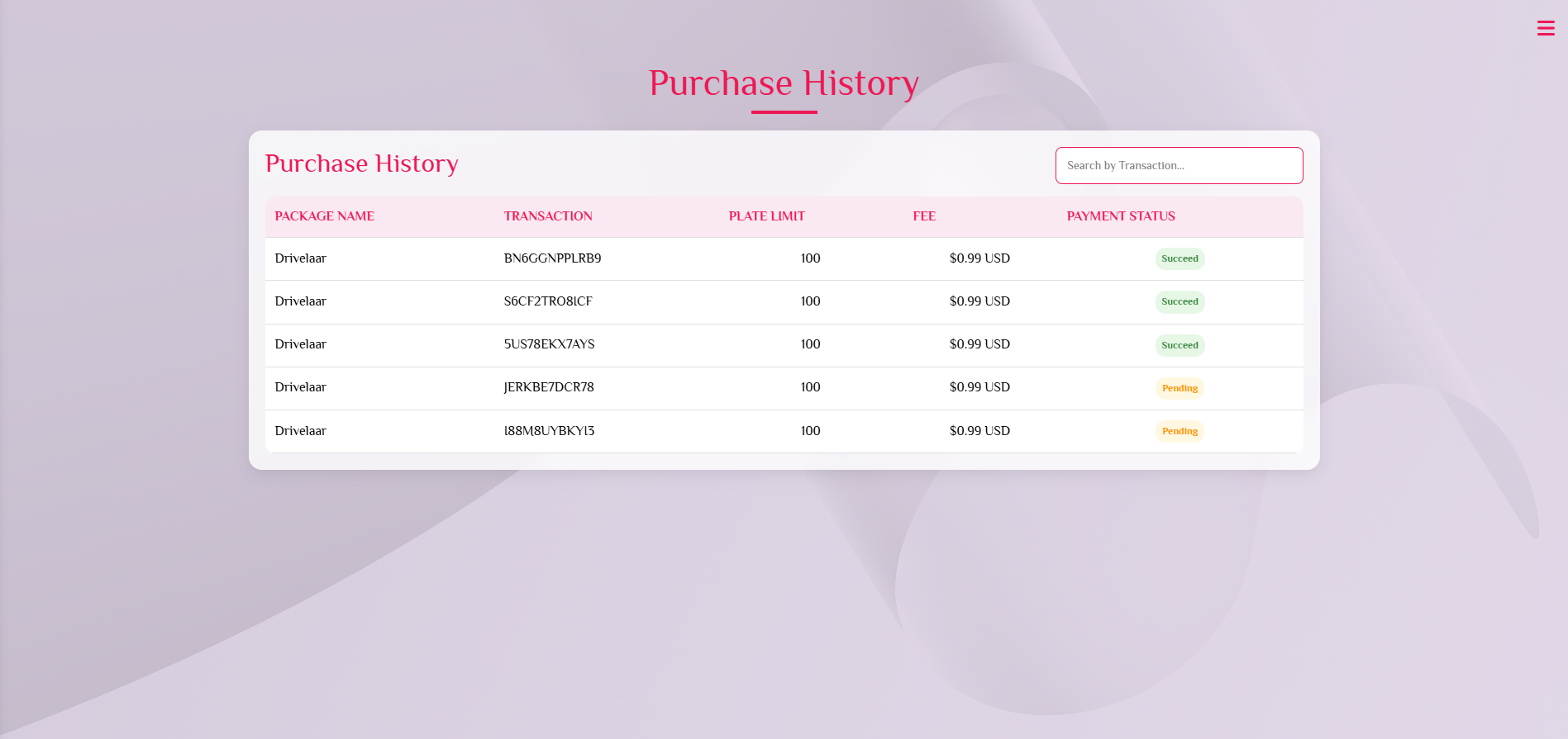 System Package Purchase History