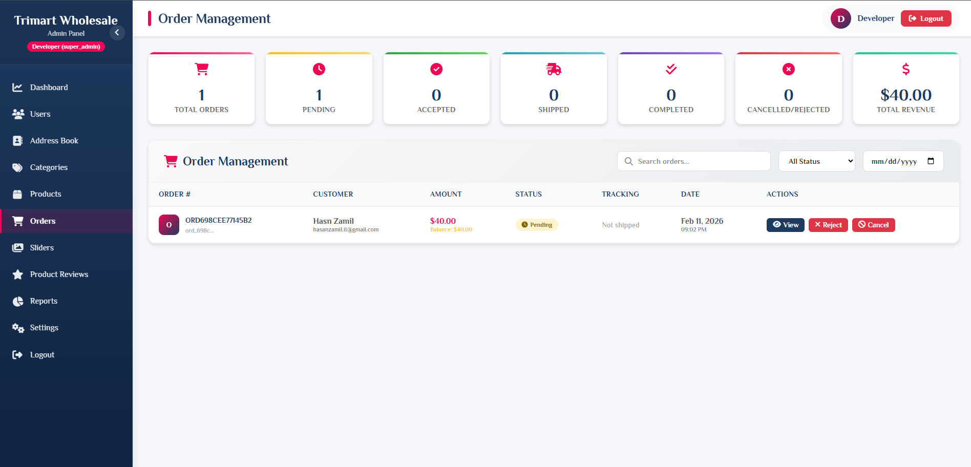 Admin Panel Order View Page